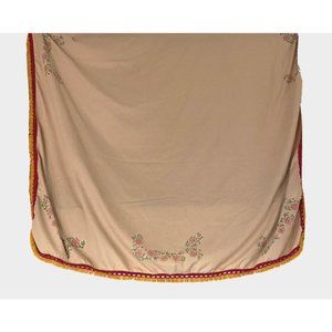 Vintage Tablecloth Primitive Tan Red Yellow Fringe Fabric Home Decor Large